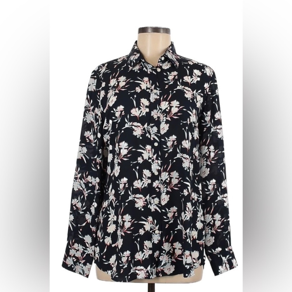 Banana Republic L/S Black Floral Blouse Sz M